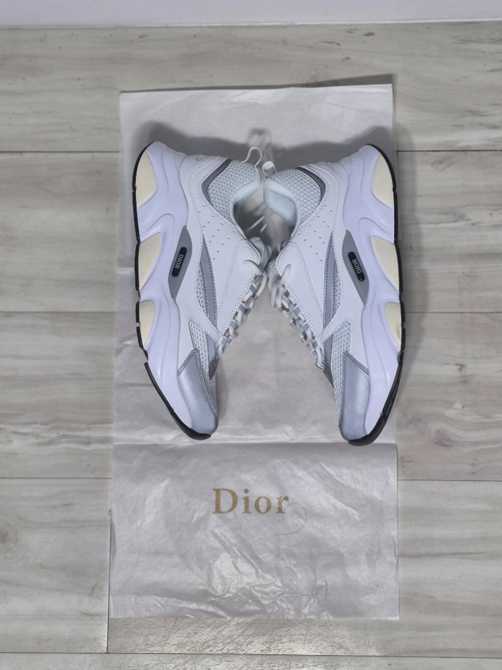 Dior B22 White Leather Grey Reflective Black Sole Mid-Top Shoes EU 45
